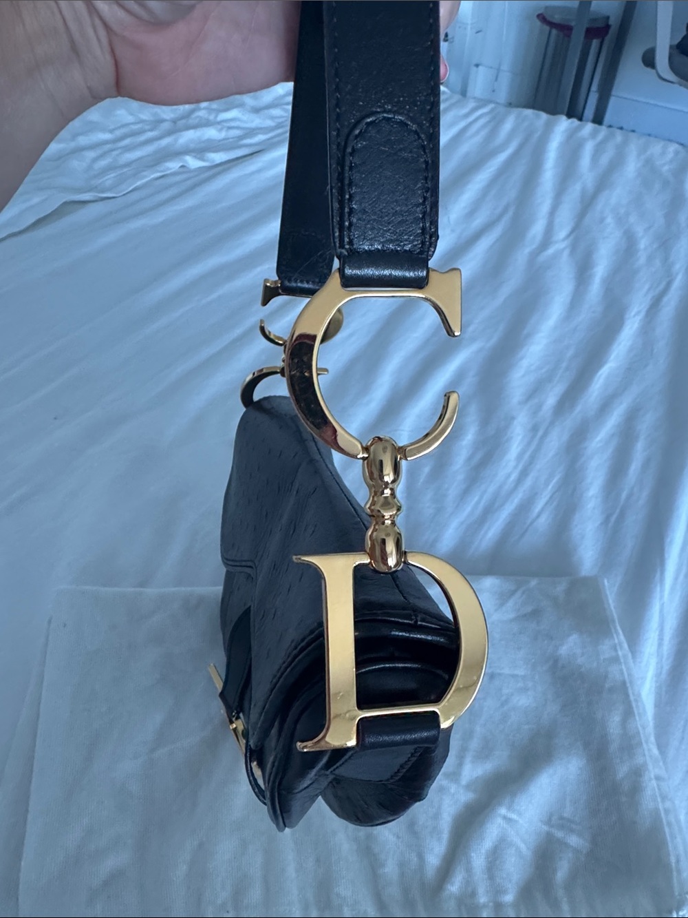 Saddle Black Shoulder Bag with Gold Hardware - Picture 4 of 5